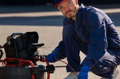 Engineer preparing a drain camera